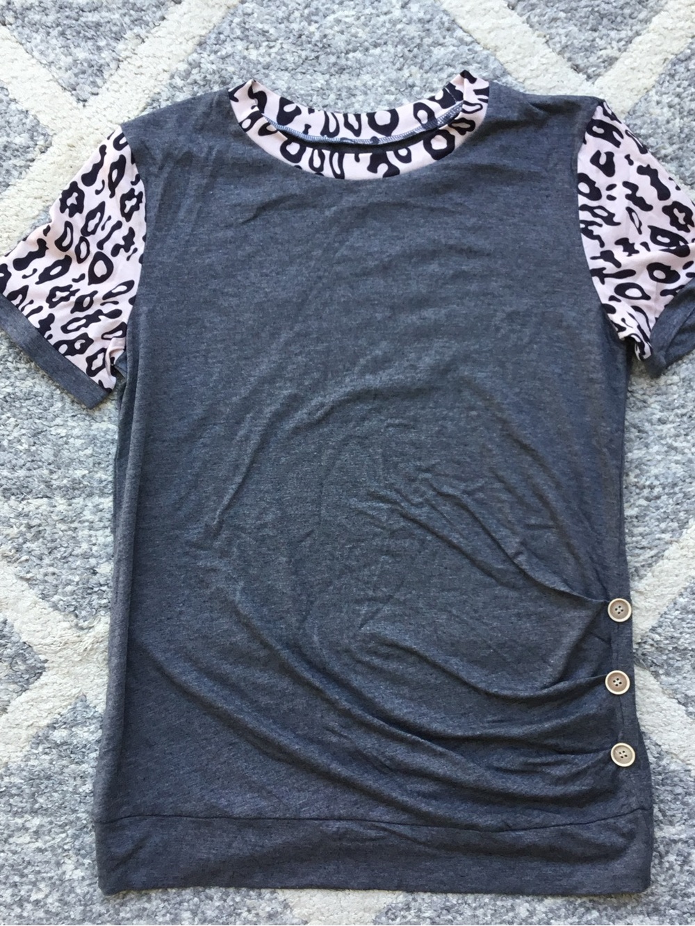 New Dark Gray Top with Leopard Trim
